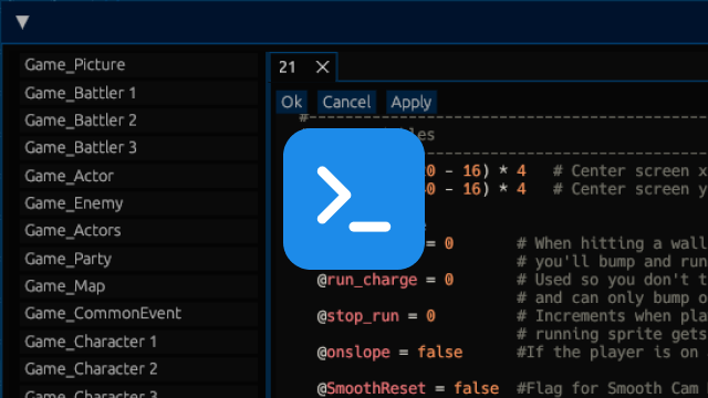 A screenshot of Luminol's script editor, showing a list of scripts and a text area with code.